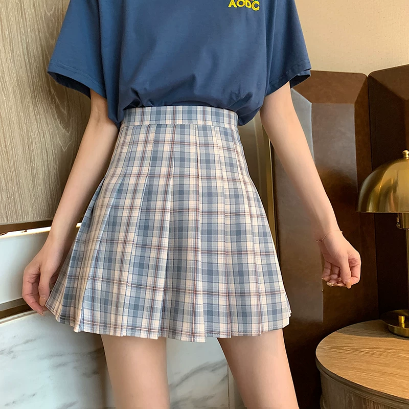 Váy xếp ly kẻ caro JK, váy ngắn dáng A, váy ôm body mùa xuân hè, váy size lớn cho người mập, phong cách sinh viên, váy xếp ly phong cách BM