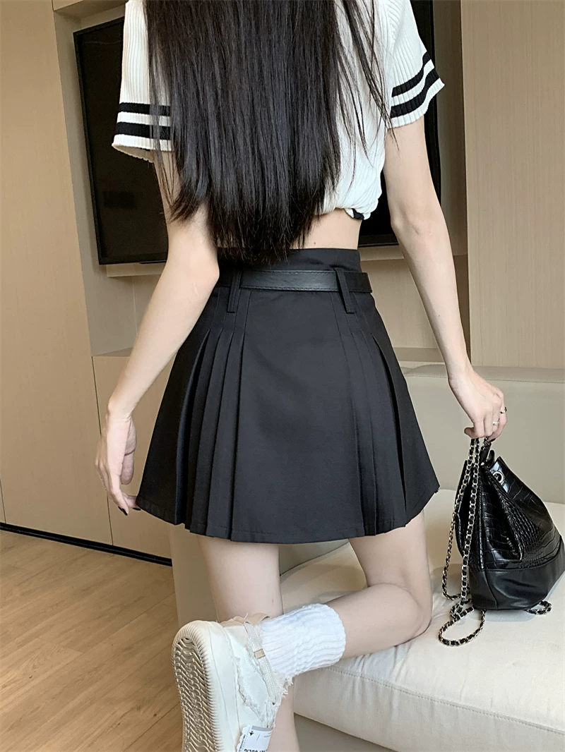 Chân váy trắng thời trang dành cho nữ, size lớn mùa hè, phong cách preppy, chân váy xếp ly cao eo, chân váy ngắn dáng A tôn dáng