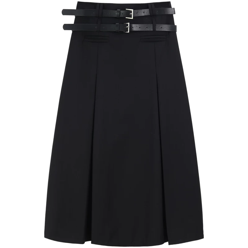 Chân váy midi xếp ly cao eo dành cho nữ, kiểu dáng chữ A màu xám, size lớn, thích hợp mặc đi chơi mùa xuân