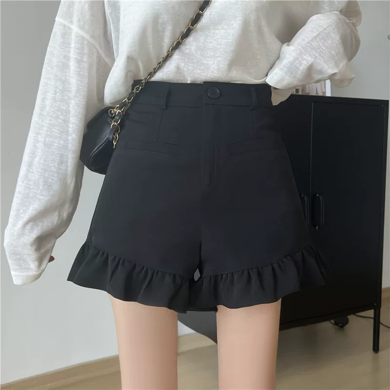 Quần short mỏng mùa hè dành cho nữ, phong cách Hàn Quốc, cỡ lớn, lưng cao, quần thường ngày nhỏ nhắn, dáng rộng, dáng suông, quần ống rộng chữ A.