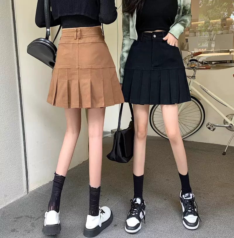 Váy xếp ly nữ mùa hè 2021 kiểu mới, size lớn, dành cho người mập, eo cao, tôn dáng, kiểu dáng cổ điển, dáng chữ A, ngắn