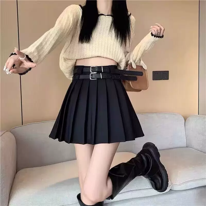 Váy xếp ly hai dây phong cách retro Mỹ dành cho nữ, váy ngắn chữ A cạp cao tôn dáng, váy chống lộ.