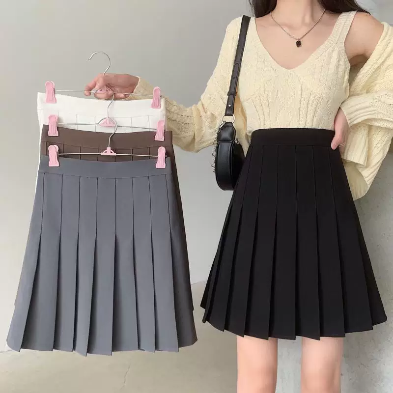 Váy xếp ly dài ngang đùi, cạp cao, size lớn cho nữ, kiểu học sinh mùa hè, chống lộ, dáng chữ A tôn dáng.