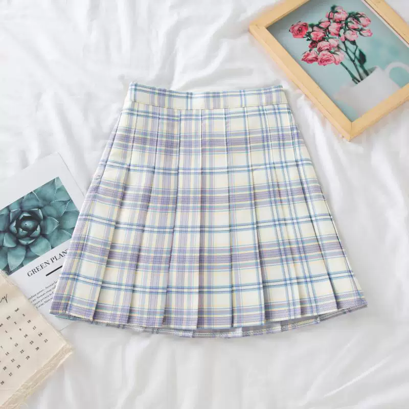 Váy kẻ sọc JK cỡ lớn, váy đồng phục kiểu học sinh, váy chữ A, váy xếp ly kẻ sọc lưng cao dành cho phụ nữ cỡ lớn, váy ngắn che hông dành cho nữ.