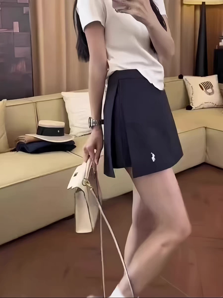 Quần váy xẻ tà màu xanh dương cỡ lớn dành cho nữ, quần short cạp cao giảm béo mùa hè dành cho các cô gái mũm mĩm, quần váy chữ A chống lộ.