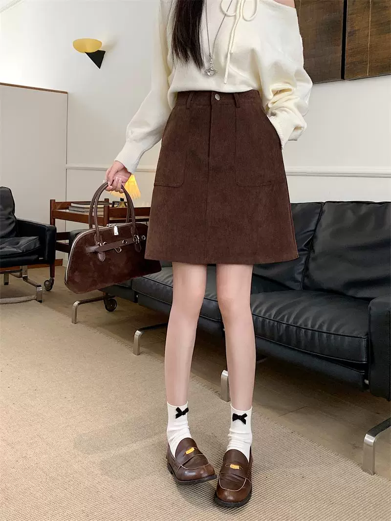 Váy nhung đỏ cổ điển cỡ lớn dành cho nữ, váy bút chì cạp cao tôn dáng mùa thu đông, váy ngắn chữ A, váy midi ôm hông.