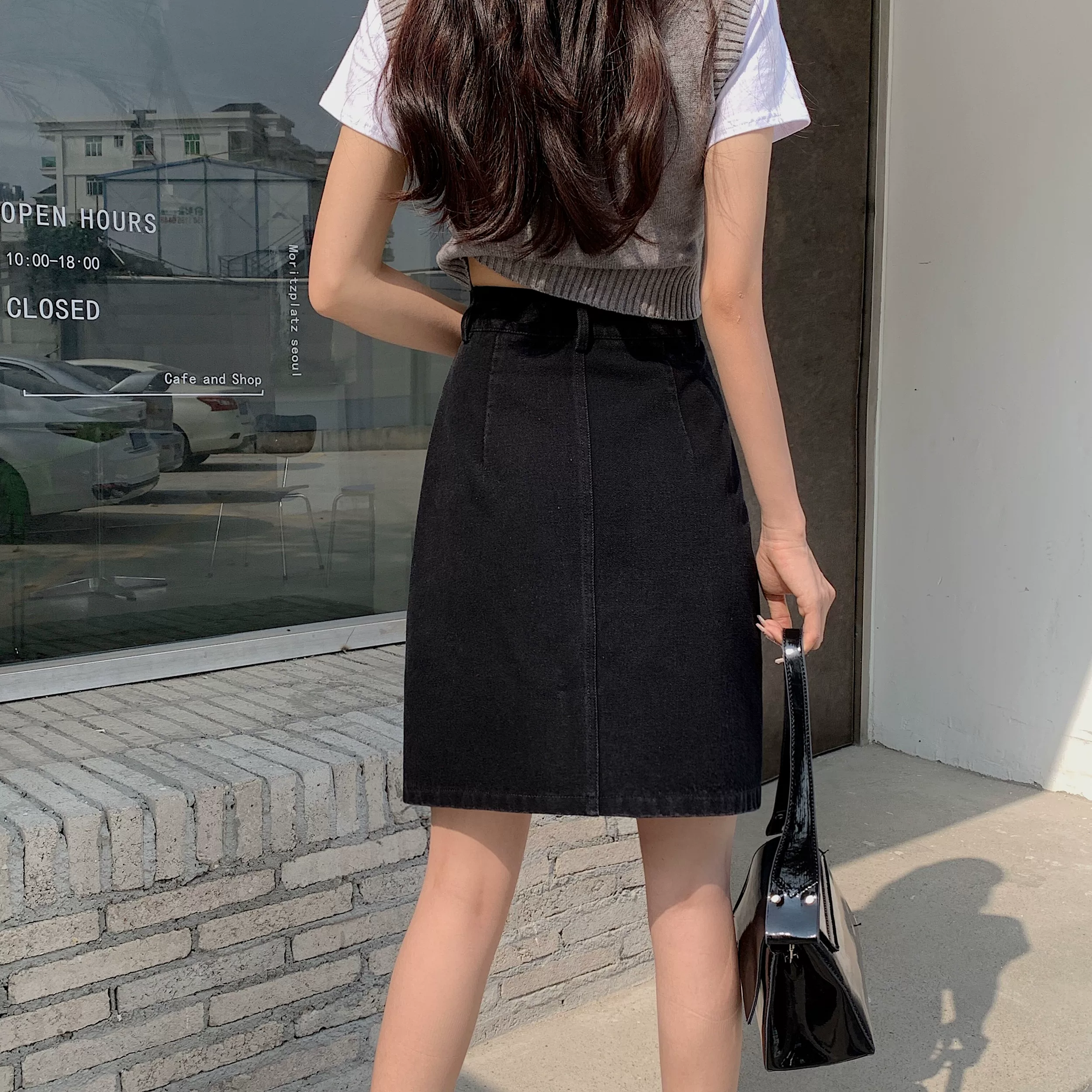 Váy denim cỡ lớn, váy midi mùa hè dành cho nữ, váy chữ A cạp cao, váy bút chì xẻ tà dài vừa phải kiểu Hàn Quốc.