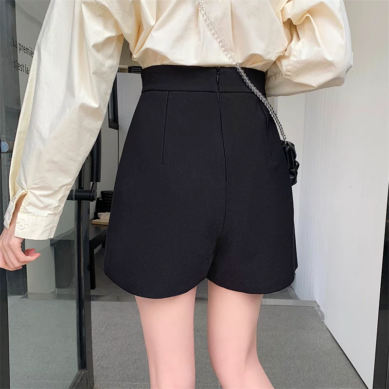 Quần short vest đen nữ, quần short mùa hè cạp cao dáng A, quần rộng ống rộng dáng A suông mỏng tôn dáng