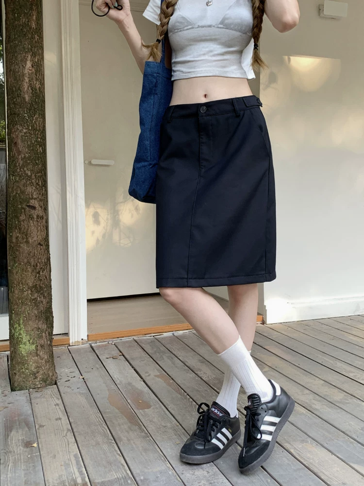 Váy mùa hè màu xanh hải quân cỡ lớn dành cho nữ, váy midi dài qua đầu gối kiểu vest màu đen, váy giảm béo dành cho phụ nữ cỡ lớn, váy ngắn thẳng.