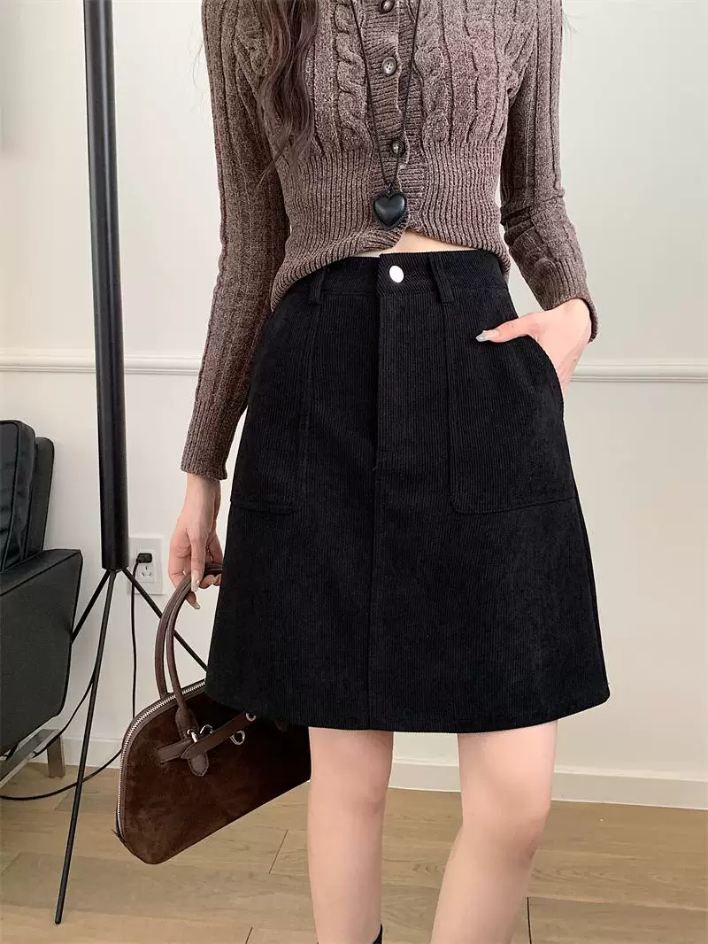 Váy nhung đỏ cổ điển cỡ lớn dành cho nữ, váy bút chì cạp cao tôn dáng mùa thu đông, váy ngắn chữ A, váy midi ôm hông.