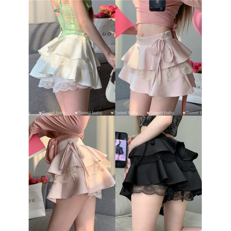 Váy ren xòe lưng cao cỡ lớn dành cho nữ, váy bánh bèo mùa hè tôn dáng với thiết kế độc đáo, váy ngắn chữ A chống lộ.