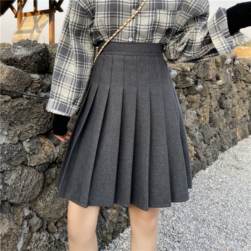 Váy xếp ly cỡ lớn mùa thu đông dành cho nữ, váy dài vừa phải kiểu dáng mới, váy len phồng lưng cao dành cho nữ cỡ lớn, váy chữ A 100kg .