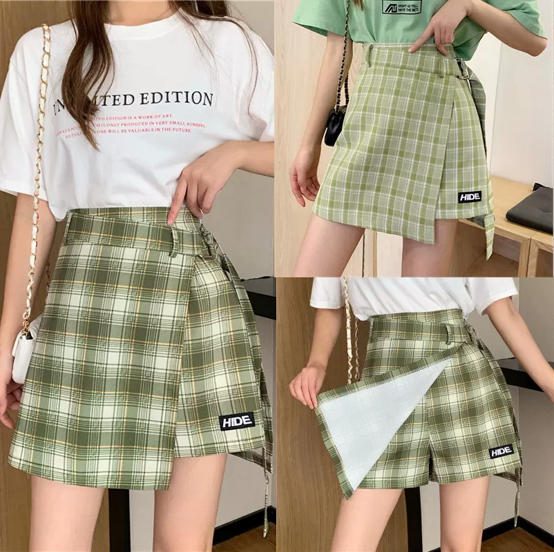 Quần short chân váy chữ A kẻ sọc xanh bơ cỡ lớn dành cho những cô nàng mũm mĩm, váy ôm hông không đều, váy siêu hợp thời trang trên Instagram.