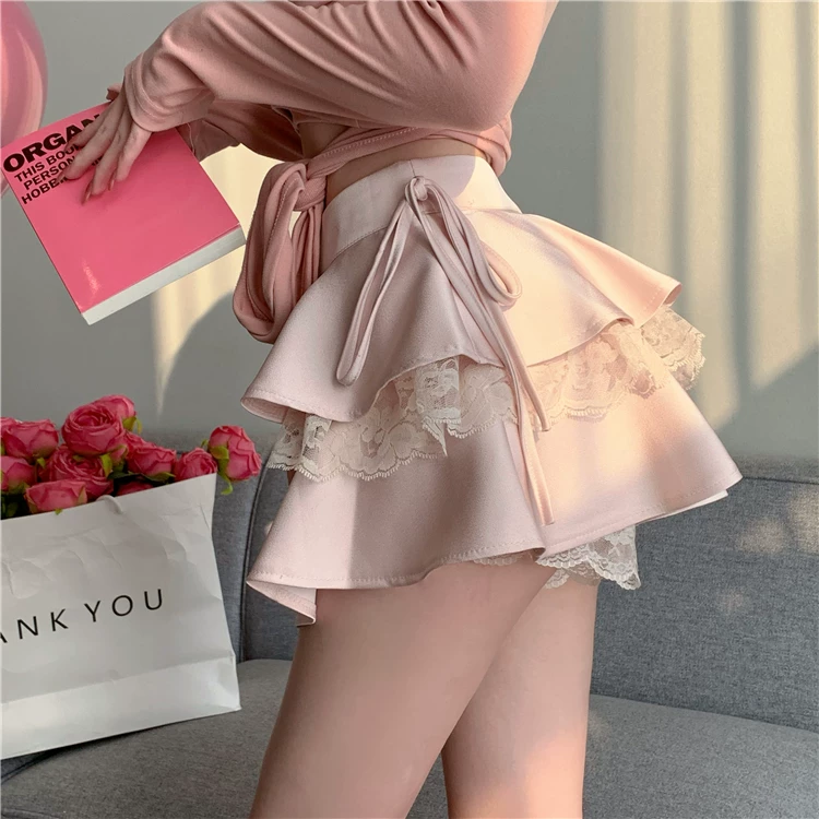 Váy ren xòe lưng cao cỡ lớn dành cho nữ, váy bánh bèo mùa hè tôn dáng với thiết kế độc đáo, váy ngắn chữ A chống lộ.