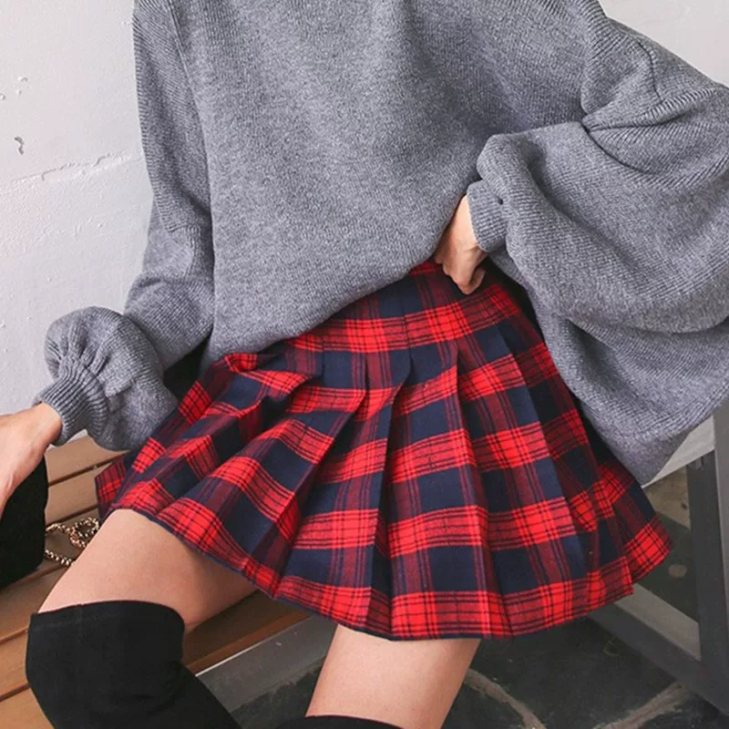 Váy chữ A lưng cao cỡ lớn váy ngắn dành cho nữ mùa xuân phong cách Hàn Quốc giảm béo phong cách học sinh váy dù váy tennis váy xếp ly