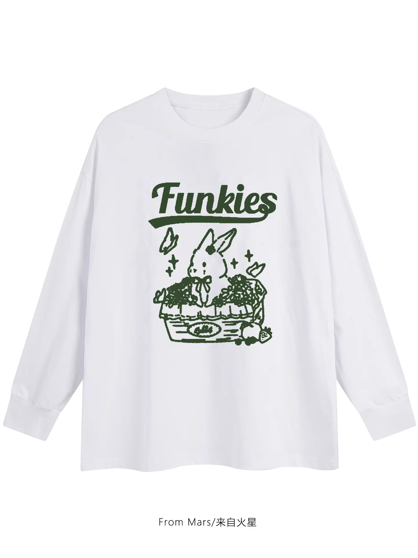 From Mars Rabbit Business Casual Phong cách Mỹ Áo thun dài tay cổ tròn hình thỏ ngộ nghĩnh dáng rộng Lazy Niche Top BF