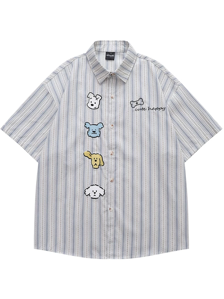 Từ Mars Dog Species Áo sơ mi ngắn tay sọc màu cổ điển hợp thời trang Unisex Niche Loose Casual