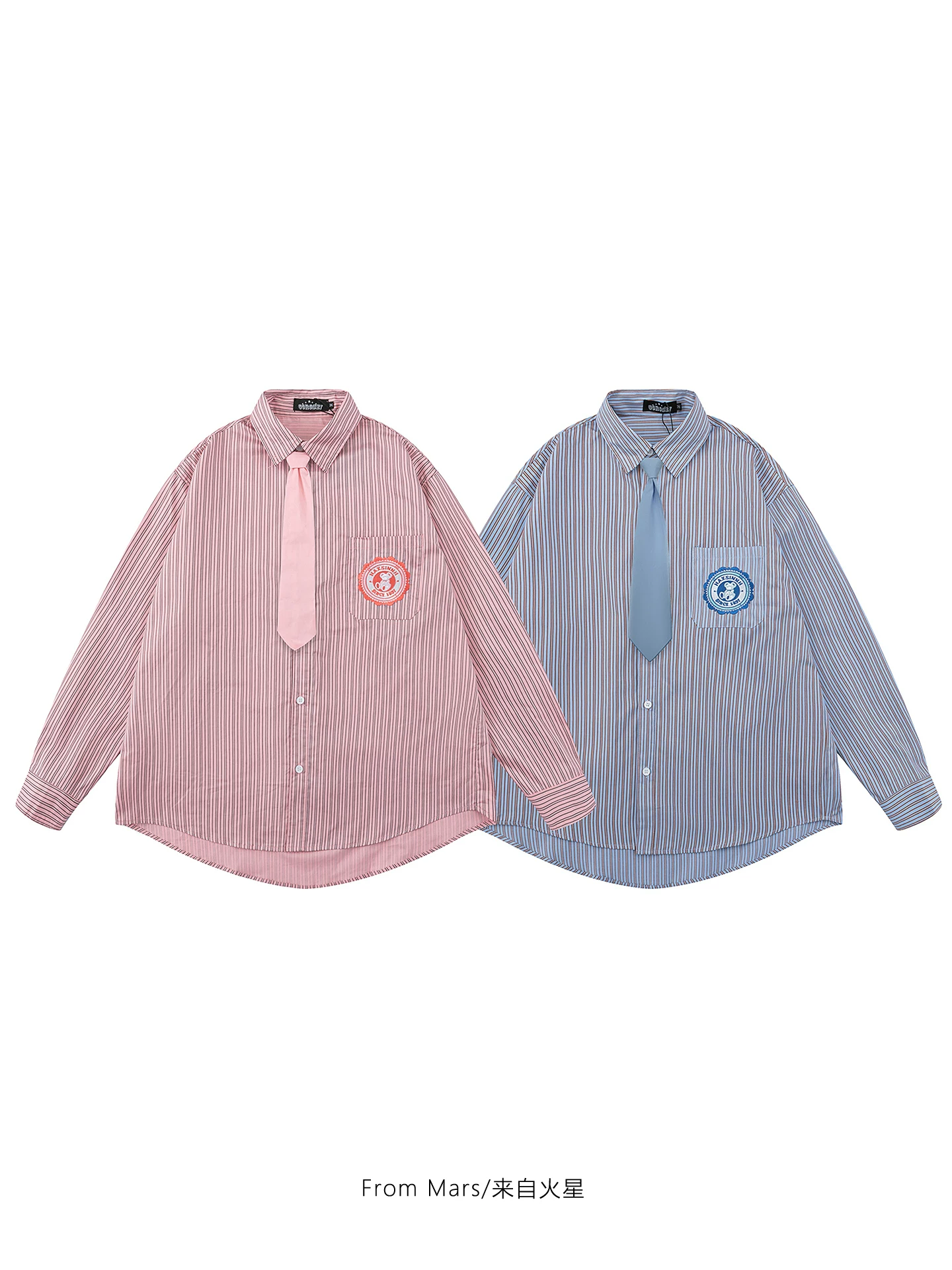 From Mars Baking Magic High Street Niche Print Áo sơ mi dài tay dáng rộng đa năng hợp thời trang Casual Retro