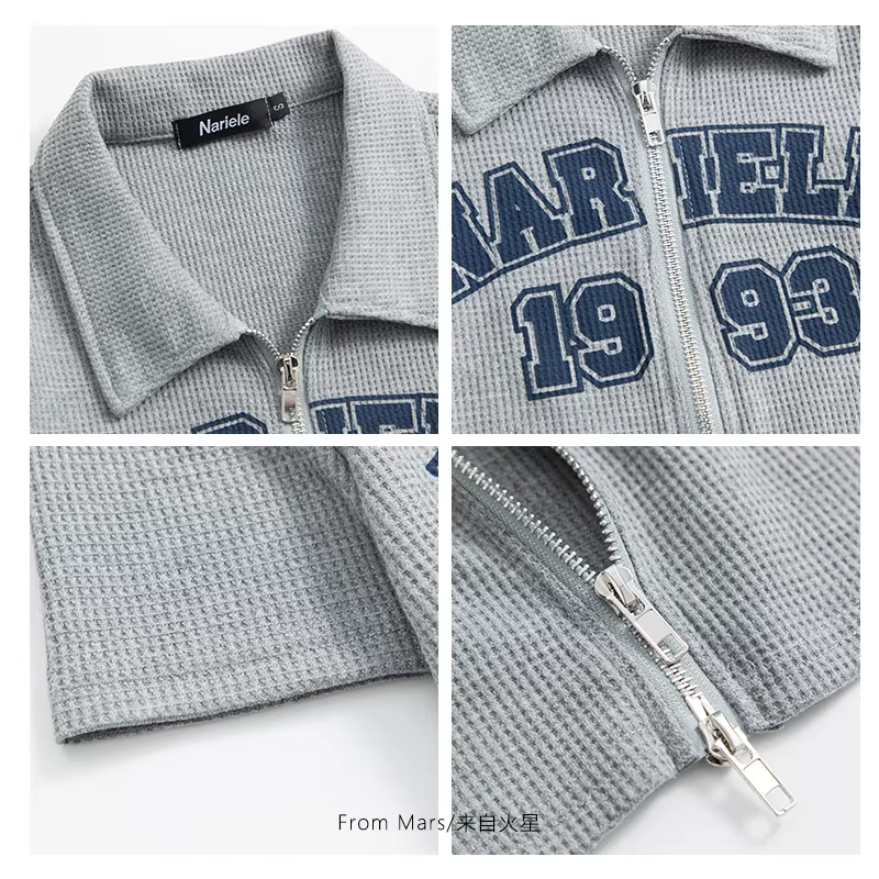 Từ sao Hỏa, cuộc sống là đáng sống, phong cách đường phố Mỹ, áo cardigan có khóa kéo ngọt ngào và cá tính, áo thun ngắn tay ôm sát kiểu hot girl dệt kim waffle.
