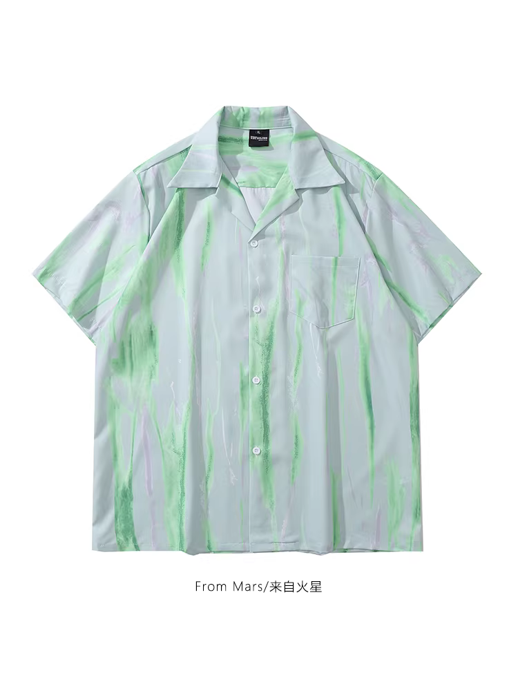 From Mars Wizard of Oz Áo sơ mi ngắn tay dáng rộng phong cách đường phố cao cấp kiểu Cuba dành cho cặp đôi