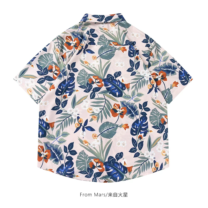 Áo sơ mi ngắn tay in họa tiết lá từ sao Hỏa phong cách Hawaii thương hiệu thời trang áo sơ mi dáng rộng phong cách đường phố đa năng