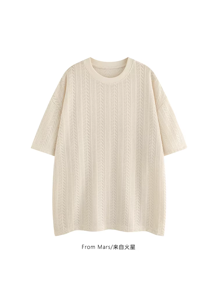 Từ Mars nhung thời trang đa năng kiểu dáng cổ điển thiết kế giản dị màu trơn chất liệu jacquard ngắn tay