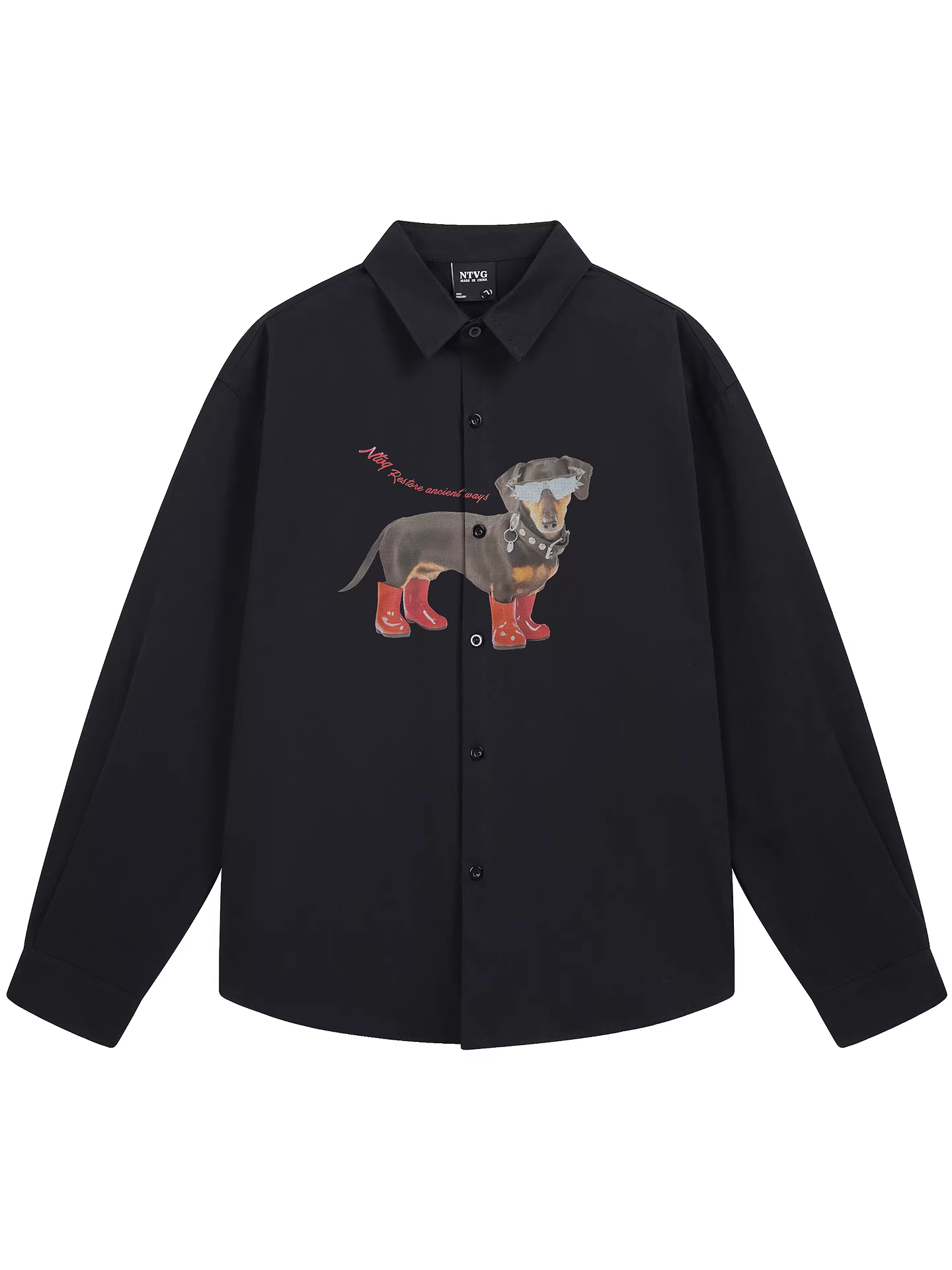 From Mars Cool Everyday Phong cách Nhật Bản giản dị vui nhộn Áo sơ mi dài tay in hình chó Unisex Đa năng