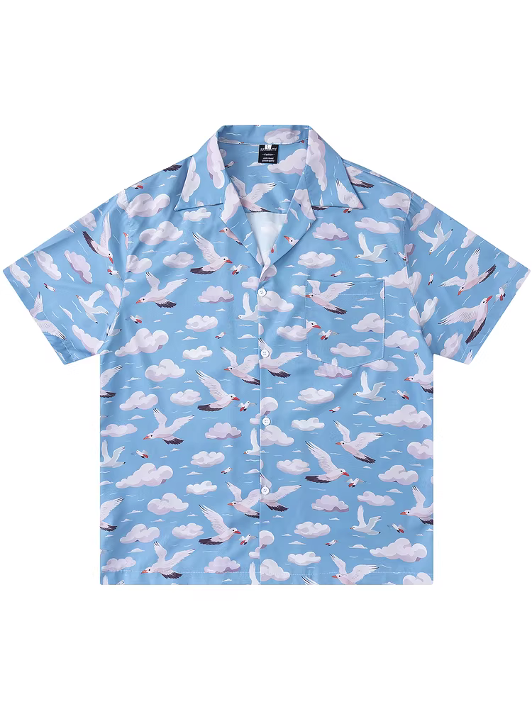 Từ sao Hỏa, áo sơ mi ngắn tay cổ Cuba dáng rộng, kiểu cổ điển, in hình đám mây dành cho các cặp đôi.