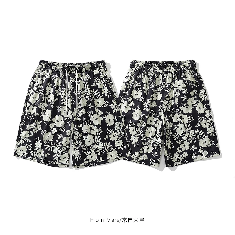 Quần short đi biển in họa tiết hoa phong cách Hawaii từ sao Hỏa, quần short retro đa năng, dáng rộng, phong cách độc đáo, hợp thời trang
