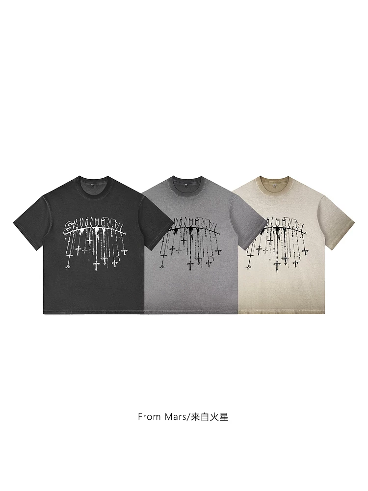 Từ sao Hỏa, vui tươi và năng động, phong cách graffiti theo xu hướng quốc gia kiểu Mỹ, áo ngắn tay kiểu cặp đôi giản dị phong cách BF.