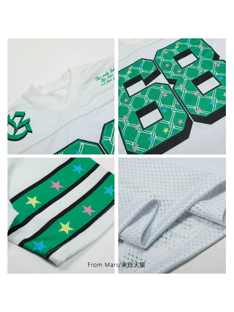 From Mars Restart Retro Trendy Print Áo khoác bóng chày cổ chữ V thể thao dáng rộng đa năng Áo thun ngắn tay