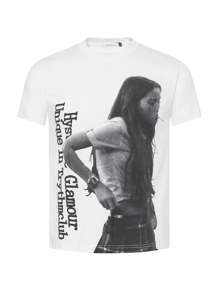 From Mars Solo Back View American Retro Portrait Print Áo thun ngắn tay cổ tròn dáng rộng dành cho cặp đôi đa năng BF