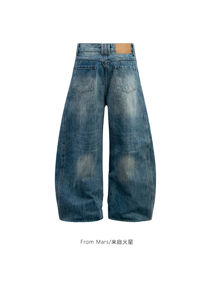 Quần denim unisex đa năng phong cách retro Mỹ, kiểu dáng hip-hop, chất liệu denim đã qua xử lý, họa tiết hình kiếm, thương hiệu Mars Time Travel