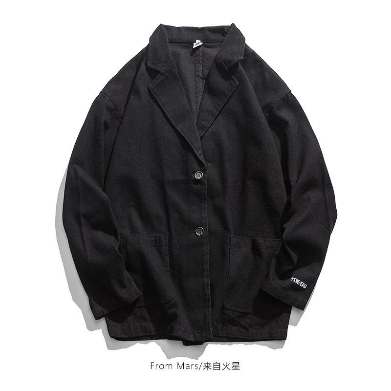 Áo khoác vest nam phong cách retro Nhật Bản màu trơn thời trang đường phố, kiểu dáng rộng, dành cho cặp đôi