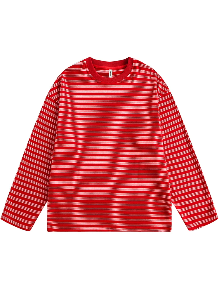 Từ sao Hỏa, vô biên và vô tận, áo thun dài tay sọc cơ bản unisex mùa thu phong cách Hàn Quốc, dáng rộng, đa năng, phong cách giản dị.