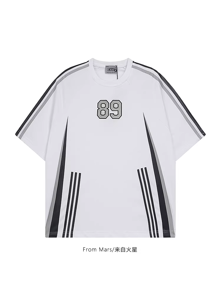 Từ sao Hỏa Áo thun thể thao cổ điển kiểu dáng thể thao cổ điển của Mỹ, cổ tròn, tay ngắn, phong cách lười biếng mùa hè dành cho nam và nữ