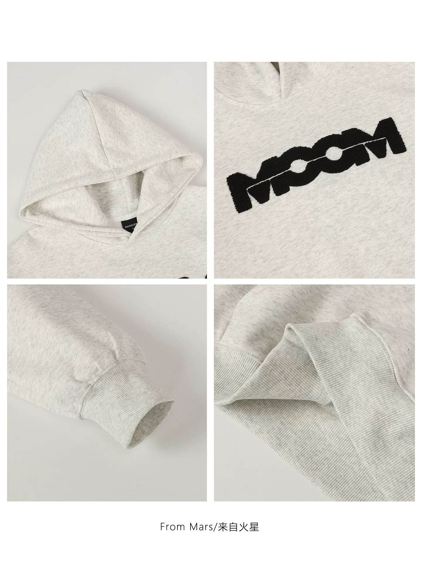 From Mars Autumn Breeze Áo hoodie dáng rộng thêu chữ theo xu hướng đường phố cao cấp BF