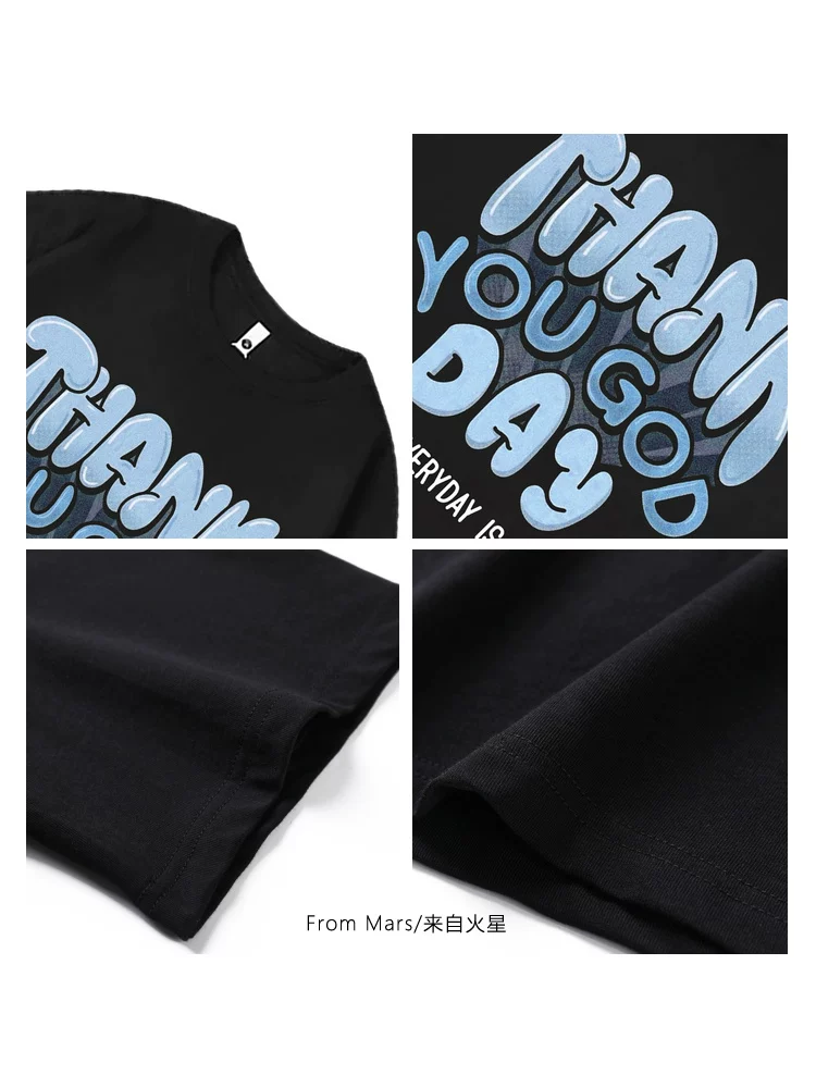Từ Mars phong cách retro thời thượng họa tiết chữ cái thiết kế độc đáo unisex mùa hè 2025 tay ngắn