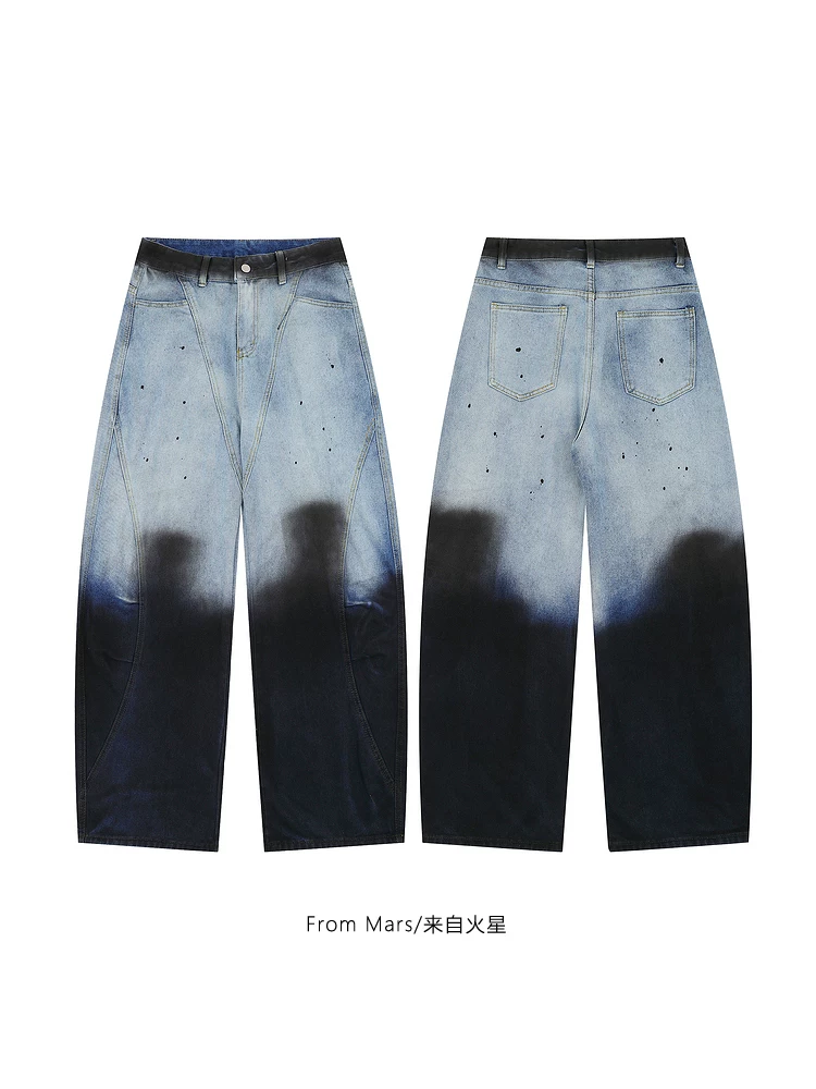 Từ sao Hỏa, thiết kế nhuộm màu gradient, quần denim dáng rộng phong cách hip-hop, kiểu dáng thời thượng