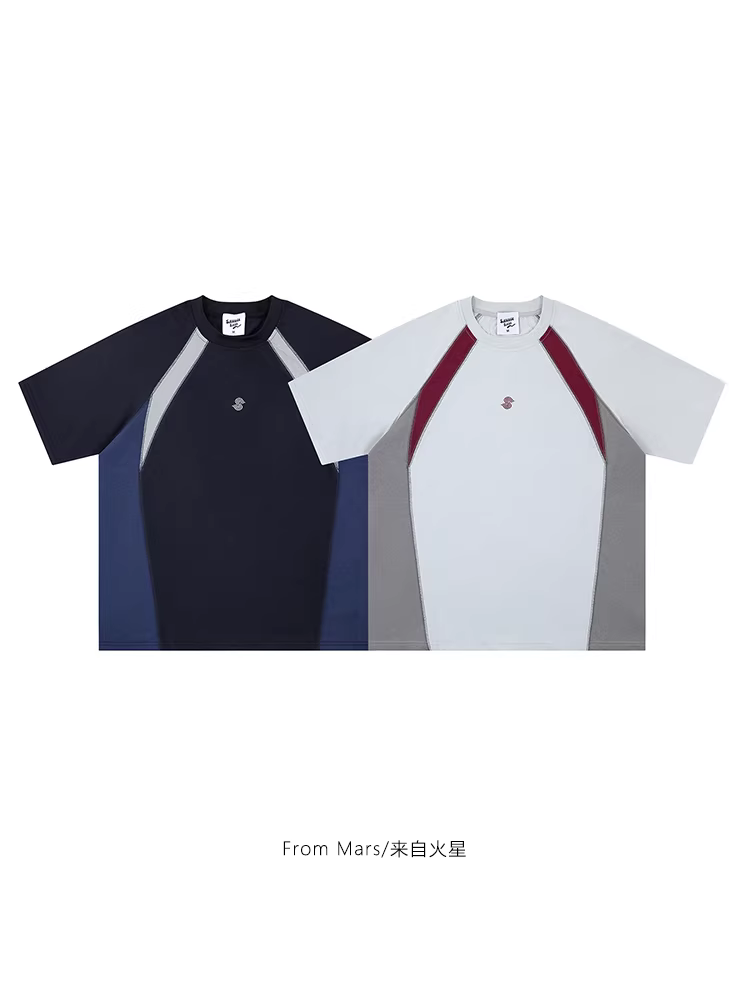 Từ sao Hỏa có thể chờ đợi bạn. Áo thun cổ tròn kiểu Mỹ, thiết kế màu sắc tương phản, áo thun ngắn tay dáng rộng đa năng, phong cách giản dị độc đáo.
