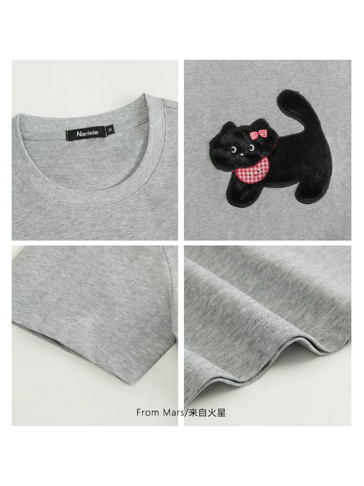 Từ sao Hỏa, Little Black đã đến rồi! Thương hiệu thời trang áo thun cổ tròn in hình chú chó hoạt hình ngộ nghĩnh, tay ngắn, đa năng cho mùa hè.