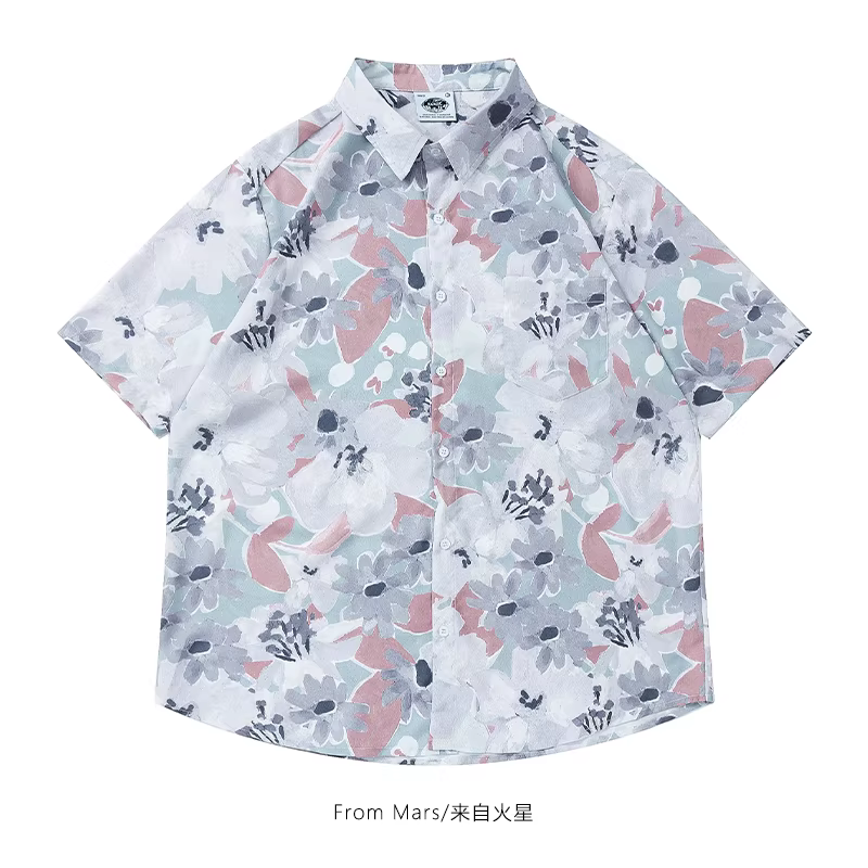 Từ Sao Hỏa Tranh sơn dầu hoa hướng dương màu cam Nghệ thuật cổ điển giản dị Áo sơ mi ngắn tay phong cách Hawaii lười biếng