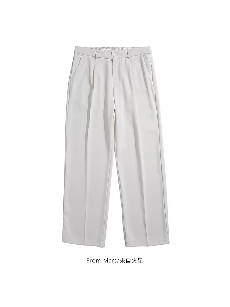Từ Mars Quần dài màu trơn hợp thời trang mùa hè không cấu trúc có đường xếp nếp, quần dài dáng rộng thông thường