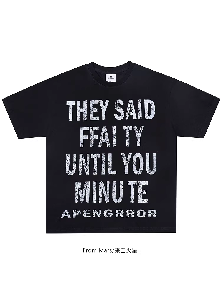 From Mars Air Condensation Thiết kế theo phong cách Mỹ in chữ cổ điển áo thun ngắn tay dáng rộng phong cách đường phố