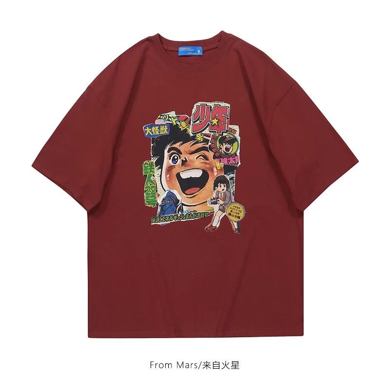 Từ sao Hỏa Baseball Boy Nhân vật hoạt hình Nhật Bản Áo thun in hình Unisex Ins tay ngắn cổ tròn dáng rộng