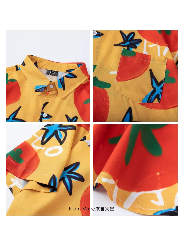 Từ sao Hỏa, chọn một chiếc áo sơ mi ngắn tay in hình trái cây kiểu dáng rộng rãi theo phong cách retro Nhật Bản dành cho các cặp đôi, hợp thời trang.