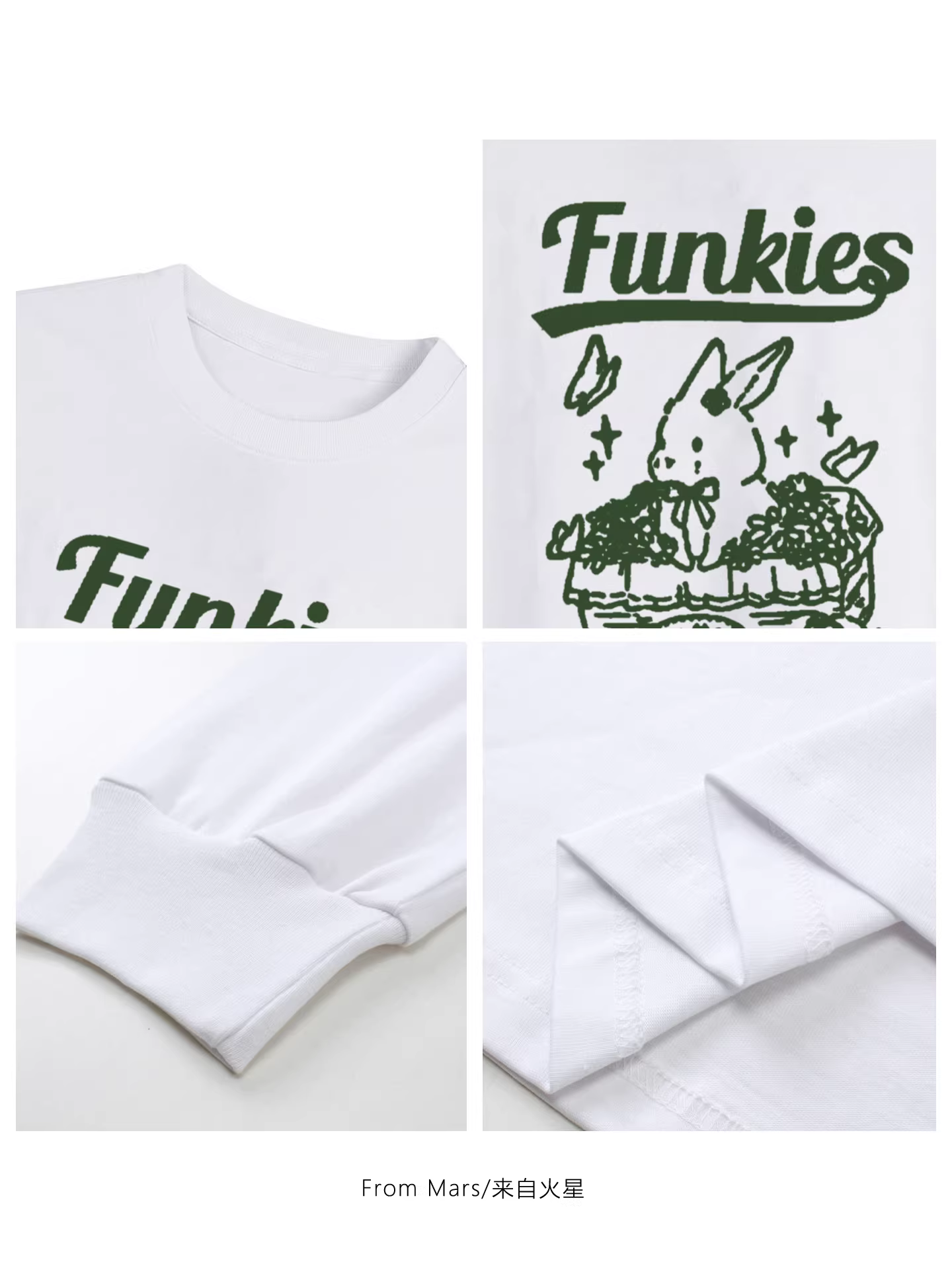 From Mars Rabbit Business Casual Phong cách Mỹ Áo thun dài tay cổ tròn hình thỏ ngộ nghĩnh dáng rộng Lazy Niche Top BF