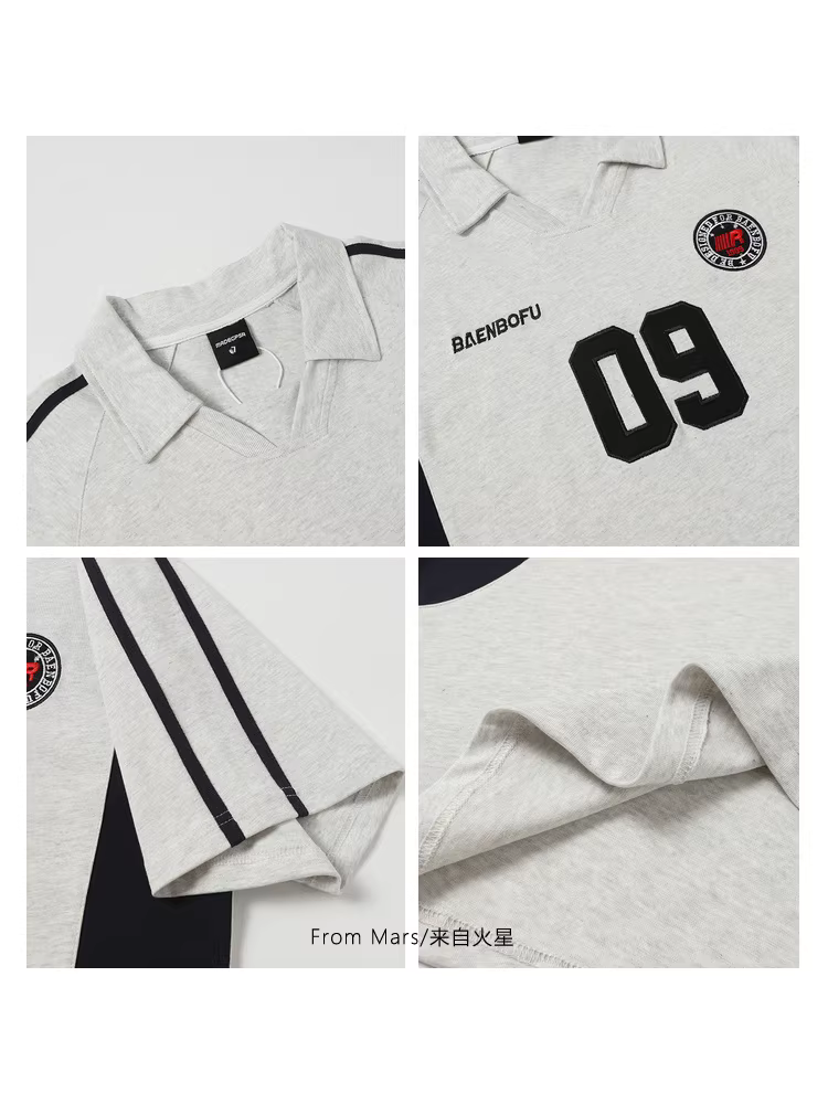 Từ sao Hỏa, toát ra sức sống, áo thun ngắn tay phối màu tương phản theo phong cách retro giản dị, áo sơ mi POLO rộng rãi dành cho nam và nữ