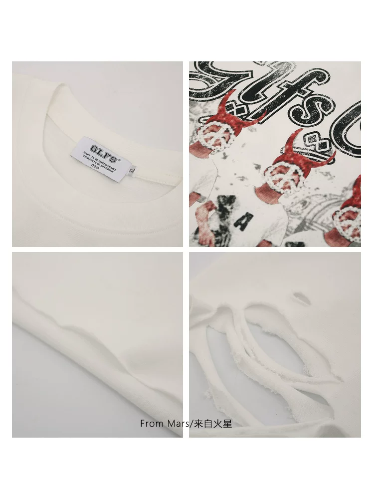 Từ sao Hỏa phong cách trẻ em vui nhộn phong cách đường phố Âu Mỹ hip-hop đau khổ áo thun ngắn tay dáng rộng dáng rộng mùa hè BF