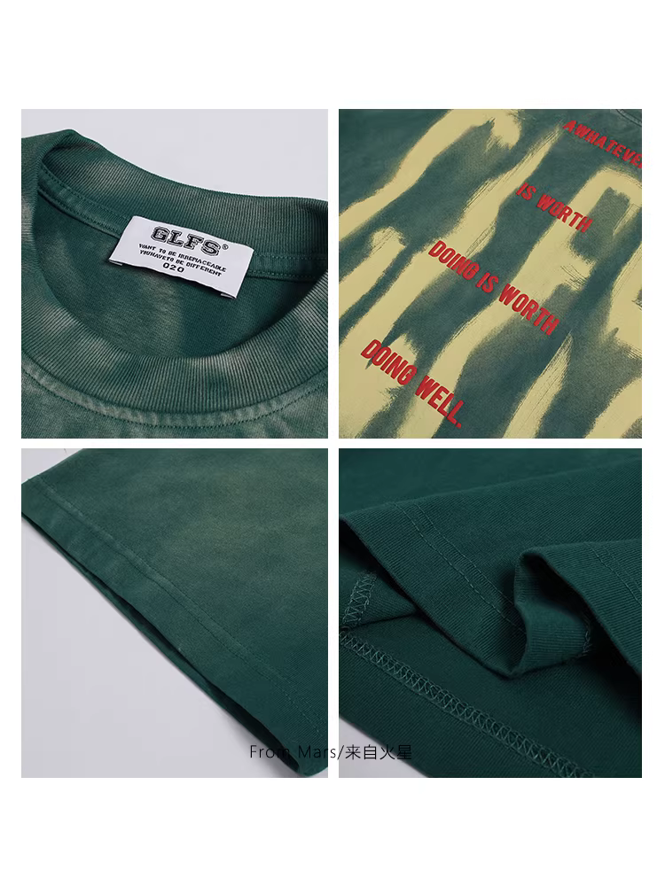 Từ sao Hỏa, phong cách đường phố đầy hào hứng, hợp thời trang, chữ graffiti, áo thun ngắn tay được xử lý làm cũ, dáng rộng, phong cách cặp đôi, phong cách bạn trai.